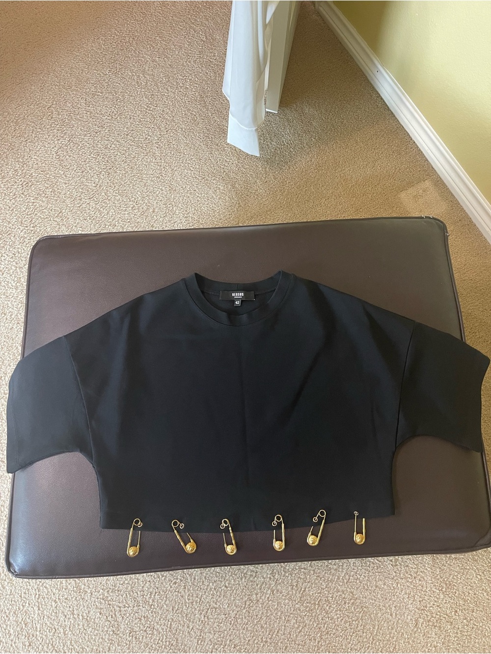 Versus Versace Black Cropped Sweatshirt with Gold Safety-Pin Accents
